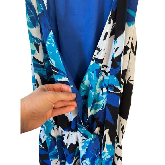 PARKER Diane Surplice Wrap Dress Mini Blue Gardenia Abstract Sz Medium Romantic - Picture 5 of 10